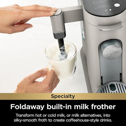 Ninja Pod & Grounds Specialty Single-Serve Coffee Maker, K-Cup Pod Compatible, Brews Grounds, Compact Design, Built-In Milk Frother, 56-oz. Reservoir, 6-oz. Cup to 24-oz. Mug Sizes, Stone, PB051ST