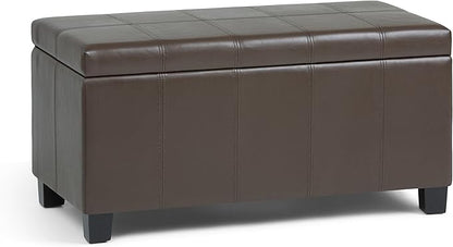 SIMPLIHOME Dover 36 inch Wide Contemporary Rectangle Storage Ottoman Bench in Chocolate Brown Vegan Faux Leather, Assembled, For the Living Room, Entryway and Family Room