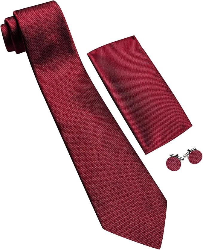 Barry.Wang Tie Sets for Men Silk Solid Necktie Stain Ties Handkerchief Pocket Square Cufflinks Wedding Business Dyed