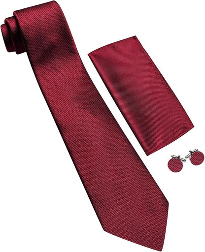 Barry.Wang Tie Sets for Men Silk Solid Necktie Stain Ties Handkerchief Pocket Square Cufflinks Wedding Business Dyed