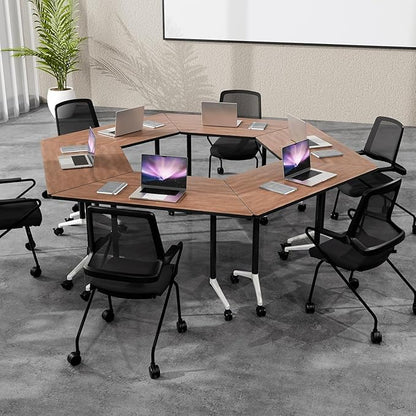 Folding Conference Table, Conference Room Tables with Wheels Foldable Large Rectangle Meeting Seminar Table for 6-12 People, Flip Top Mobile Training Table for Office Classr（4PCS,47in）