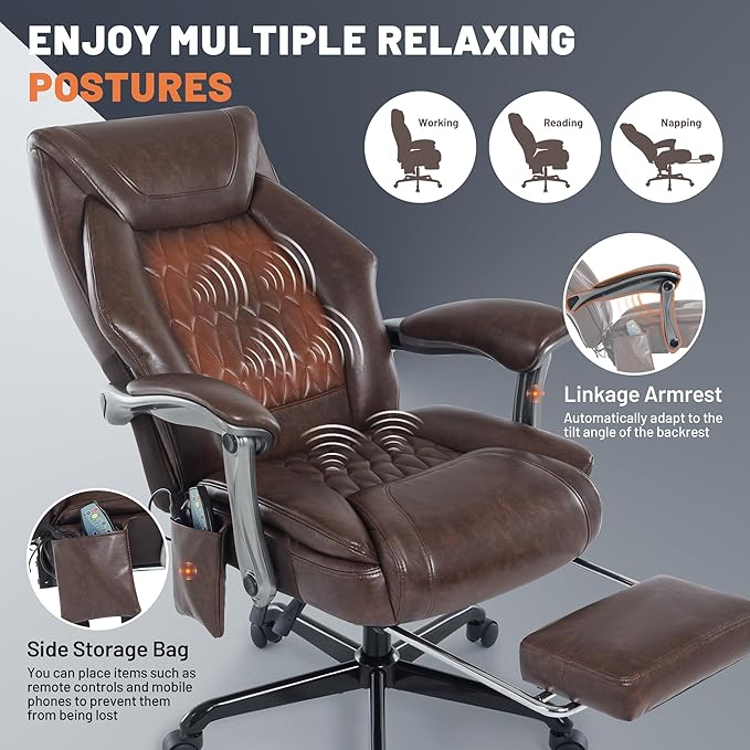 Massage Office Chair with Heating Function & Footrest, 6-Point Vibration, Ergonomic Executive Reclining Desk Chair with Padded Seat for Relaxation, Comfort & Stress Relief