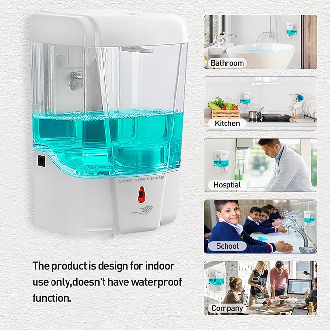 Touchless Automatic Hand Sanitizer Dispenser, Gel Wall Mount Hands Free Soap Dispenser Mounted 700ML for Hotel, Office, School, Kitchen, Church, Shopping Mall, Applicable to Multiple scenarios White