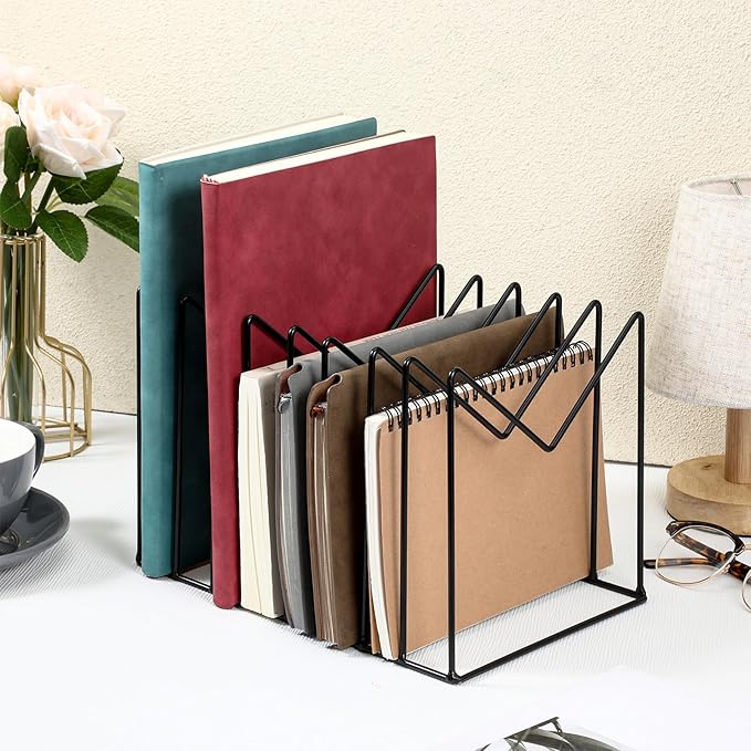 4 Sets File Folder Holder, Wire Desk File Organizer/Rack/Stand, Anti-Scratch/Rusty Iron File Holder for Desk/Clipboard Holder for Office, Home, School(Black, 8 Sections)
