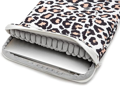Kinmac 360 Degree Protective Laptop Sleeve Case Bag with Handle for MacBook Air 15 inch and 15 inch-15.6 inch HP Lenovo Dell ASUS Acer Laptop (Leopard-Pink)