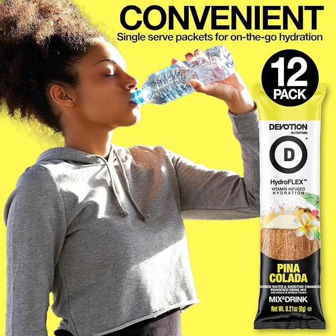 Devotion Nutrition HydroFLEX Water Flavoring Packets – Sugar-Free Hydration with Vitamins & Electrolytes – Dye-Free, Gluten-Free (Pina Colada) 12-Pack Drink Mix