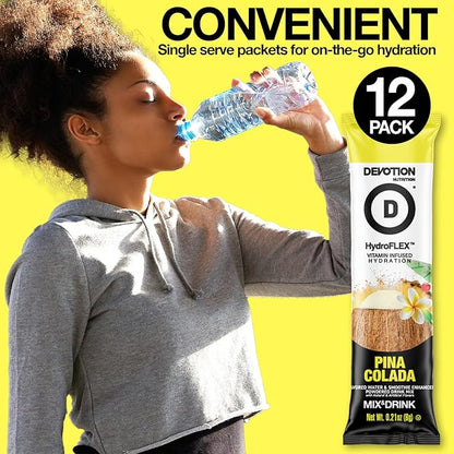 Devotion Nutrition HydroFLEX Water Flavoring Packets – Sugar-Free Hydration with Vitamins & Electrolytes – Dye-Free, Gluten-Free (Pina Colada) 12-Pack Drink Mix