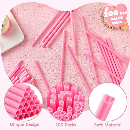 JOYIN 200 PCS Valentine Heart Shaped Pink Straws, Reusable Drinking Cute Straw for Valentine's day Cocktail, Birthday Party, Bridal Shower, Wedding Supplies, Valentine Party
