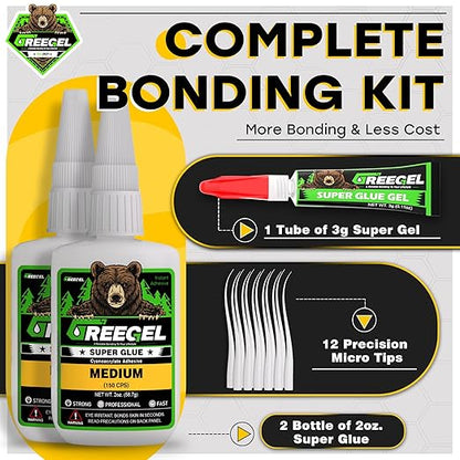 Super Glue Medium for Plastic, Metal, Leather, Wood, Ceramic, Premium Superglue 4 oz - Clear Cyanoacrylate Adhesive (CA) Instant Glue with Extra Gel for Quick Fixes & Repair (2 Pack)