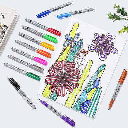 Permanent Markers Bulk,12 Assorted Colors, 60 Pack Fine Point Permanent Markers for Office, School, and Home Use