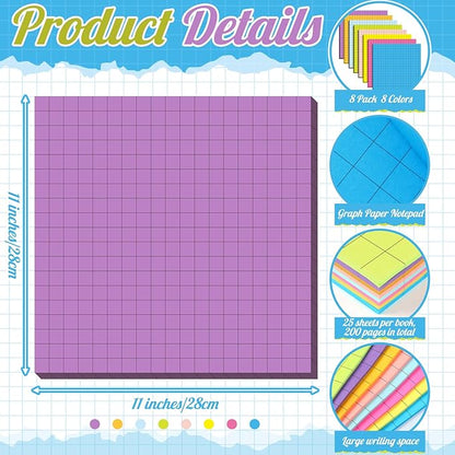 8 Pads Big Sticky Notes 11 x 11 Inch Lined Jumbo Large Sticky Notes for Wall,Giant Strong Power Memo Square Post for Office, 25 Sheets/Pad(Vivid Color)