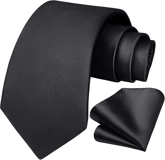 HISDERN Mens Solid Color Ties Formal Satin Necktie and Pocket Square Set Classic Wedding Business Tie & Handkerchief