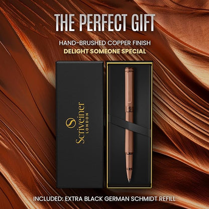 Scriveiner Copper Rollerball Pen - Stunning Luxury Pen, Schmidt Ink Refill, Best Roller Ball Gift Set for Men & Women, Professional, Executive Office, Nice Pens