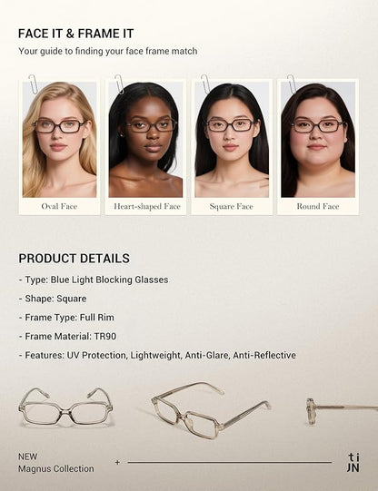 TIJN Olisa Blue Light Blocking Glasses for Women Men,Oval Glasses Frame Bluelight Glasses for Gaming/Computer/Screen