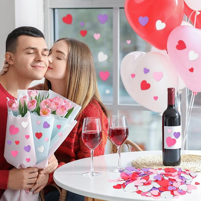 500 PCS Valentines Stickers, Matte Foam Hearts Stickers Bulk, Self-Adhesive Hearts Valentines Decor, 3 Sizes Red Purple Pink Foam Valentine Stickers Wedding Decoration Card Envelope DIY Crafts