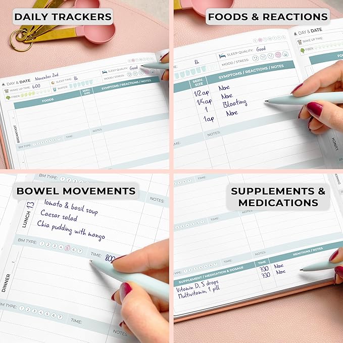 Clever Fox Food Sensitivity Journal Large – Daily Intolerance & Symptom Log for IBS, Diabetic, Low Fodmap, Elimination Diet – Health Tracker, 8.3x11” (Peach Pink)