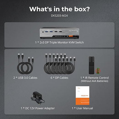 TESmart 8K@60Hz DP KVM Switch 3 Monitors 2 Computers USB 3.0, KVM Switch Triple Monitor 2 Computers DisplayPort 1.4, Support EDID, 1G Ethernet, Hotkey Switch, 4K@144Hz 2K@144Hz for Gaming&Home Office