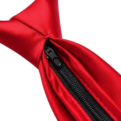 Branduce 3.15"（8cm） Pre-tied Adjustable Zipper Tie and Lapel Pin Solid Necktie Handkerchief Set for Men