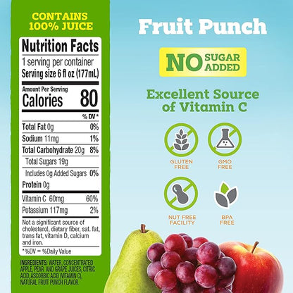 good2grow 100% Fruit Punch Flavored Juice for Kids - Juice Bottles Bulk 24 Pack, Reusable Bottle, No Sugar Added, Good Source of Vitamin C - 6 fl oz, Pack of 24 (Spill Proof Tops Not Included)
