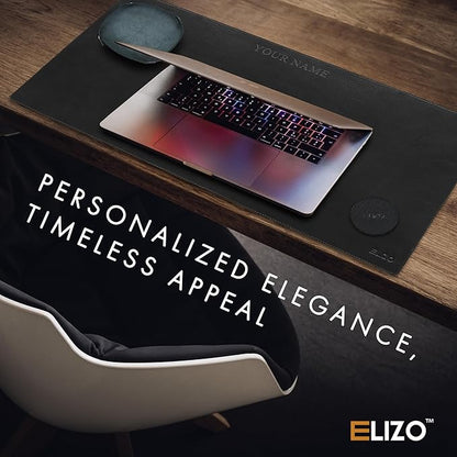 ELIZO Personalized Custom Desk Pad Set Real Leather Desk Mat Mouse Pad Unique Gifts for Him Her Leather Gifts for Men Women Engraved Embossed Monogrammed Corporate Gifts