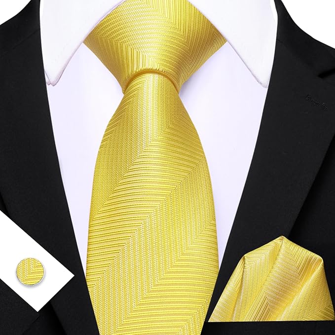 Barry.Wang Tie Sets for Men Silk Solid Necktie Stain Ties Handkerchief Pocket Square Cufflinks Wedding Business Dyed