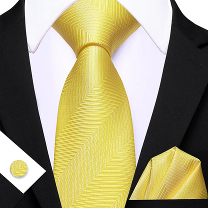 Barry.Wang Tie Sets for Men Silk Solid Necktie Stain Ties Handkerchief Pocket Square Cufflinks Wedding Business Dyed