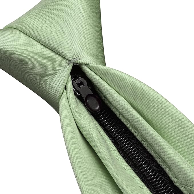 Branduce 3.15"（8cm） Pre-tied Adjustable Zipper Tie and Lapel Pin Solid Necktie Handkerchief Set for Men