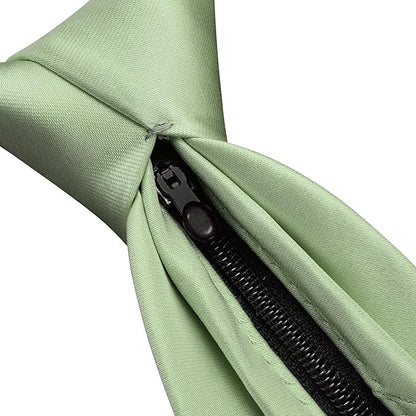 Branduce 3.15"（8cm） Pre-tied Adjustable Zipper Tie and Lapel Pin Solid Necktie Handkerchief Set for Men