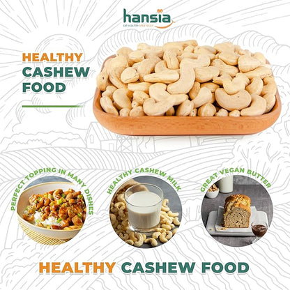 Hansia Roasted Cashew VEGAN, Dry Roasted Unsalted Superfood, Fresh, Healthy, Low Sodium Snacks, Rich of Protein & Natural Fiber, Protein, Vitamin and Iron |Gift Giving (Roasted Cashew, 2.2 Pounds (Pack of 1))