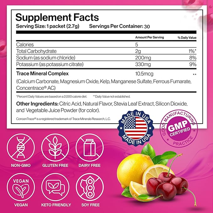 Dr. Price’s Electrolytes Powder Packets | Cherry Lemonade 30 Servings | Sugar Free Hydration Packets with 72+ Trace Minerals | Keto, Vegan, Electrolyte Drink Mix | Doctor-Formulated, Made in USA
