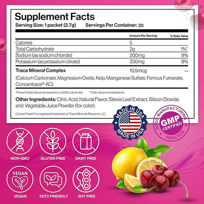 Dr. Price’s Electrolytes Powder Packets | Cherry Lemonade 30 Servings | Sugar Free Hydration Packets with 72+ Trace Minerals | Keto, Vegan, Electrolyte Drink Mix | Doctor-Formulated, Made in USA