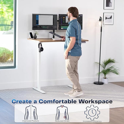 VIVO Electric 48 x 30 in Standing Desk, Memory Height Adjustment, 1B Series, One-Piece Reclaimed Wood Top, White Frame, DESK-KIT-1W5P