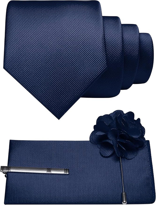 JEMYGINS Formal Necktie Solid Color Tie and Pocket Square with Tie Clip Lapel Pin Sets for Men 4PCS