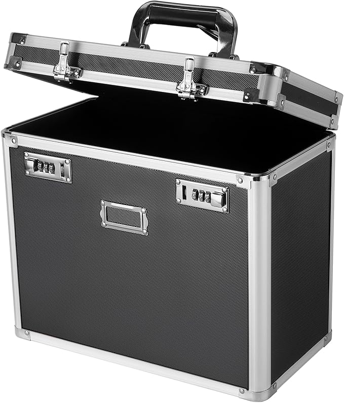 File Organizer Storage Box, Portable Locking Storage Totes - Storage Box with Dual Combination Locks for Filing Office Documents (Black)