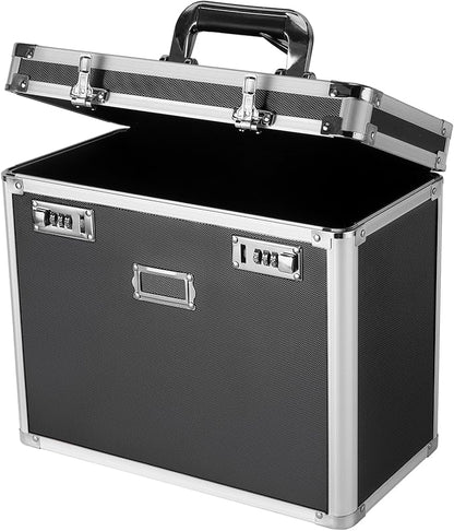 File Organizer Storage Box, Portable Locking Storage Totes - Storage Box with Dual Combination Locks for Filing Office Documents (Black)