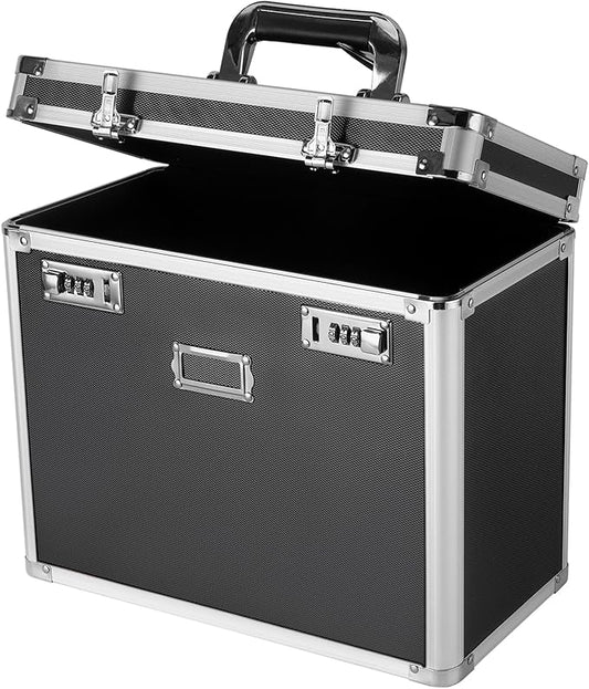 File Organizer Storage Box, Portable Locking Storage Totes - Storage Box with Dual Combination Locks for Filing Office Documents (Black)