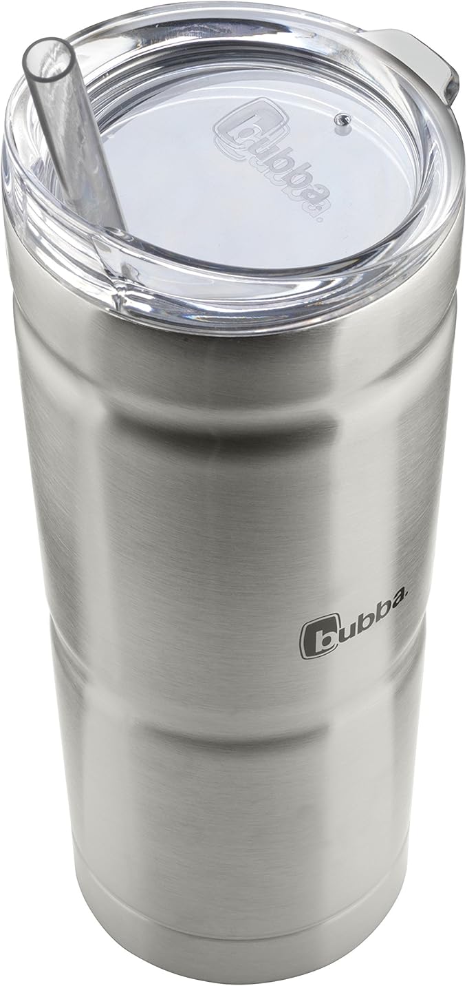 Bubba Brands Envy S Vacuum-Insulated Stainless Steel Tumbler, 24oz with Lid and Straw, BPA-Free, Ideal for Iced Coffee or Water, Travel-Friendly, Steel/Clear (Pack of 2)