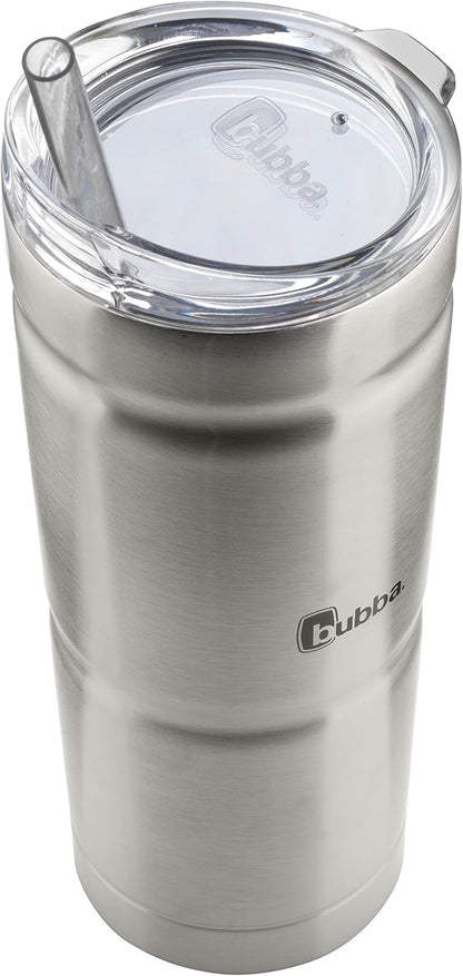 Bubba Brands Envy S Vacuum-Insulated Stainless Steel Tumbler, 24oz with Lid and Straw, BPA-Free, Ideal for Iced Coffee or Water, Travel-Friendly, Steel/Clear (Pack of 2)