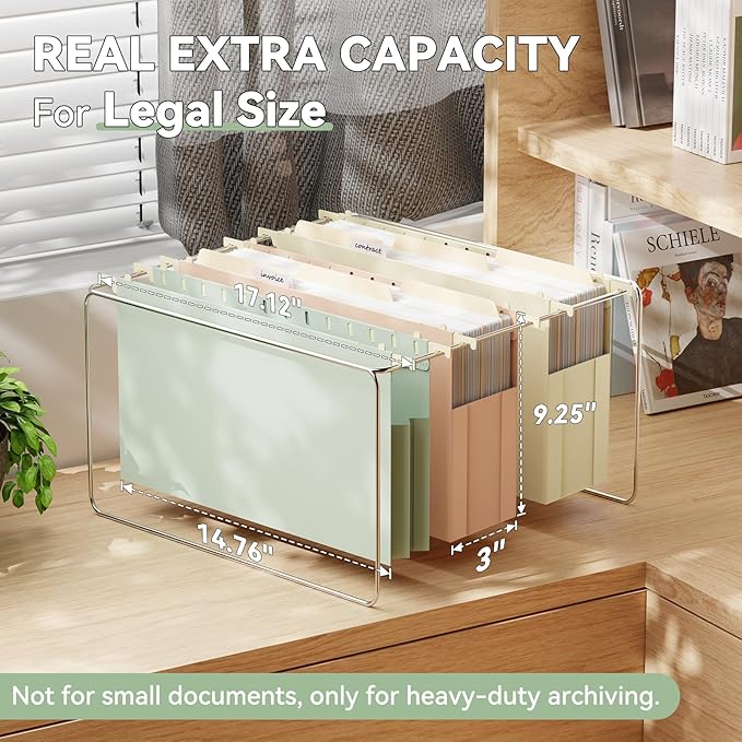 Legal Size Plastic Hanging File Folders Extra Capacity,3" Pastel Expanding Pocket,Legal Expandable Large Hanging Folder with Tabs,Heavy Duty Filing Cabinet Folders for Bulky Files,6 Pack
