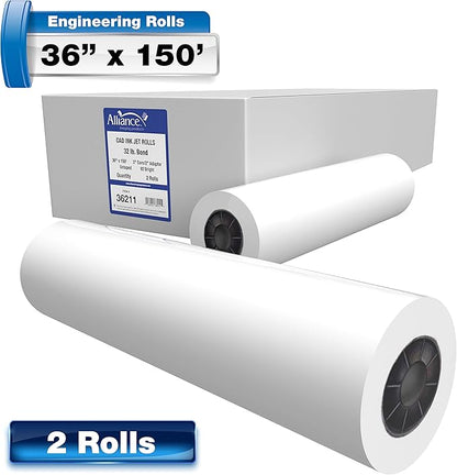 Alliance Wide Format Paper CAD Bond Rolls (32lb | 2 Rolls, 36 In x 150 Ft | 3" Core)