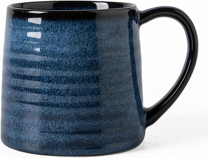 Ceramic Coffee mugs, 21 oz, Extra Large Mugs, Big Tea Cups, Large Handle, Pottery Mugs, Big Belly, Transmutation Glaze，Wide Bottom, stripe pattern, Microwave and Dishwasher Safe. (Blue)