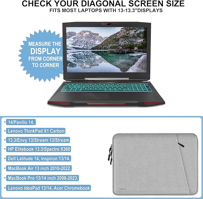 Laptop Sleeve Case 13.3 inch, Shockproof Protective Computer Cover with Accessories Pocket, Laptop Bag Compatible with MacBook Air/Pro 13-13.3 inch, Compatible for MacBook Pro 14 inch, Gray