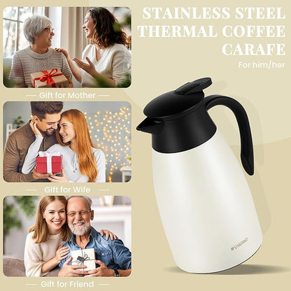 51 Oz Thermal Coffee Carafe, Stainless Steel Insulated Vacuum coffee crafts to keep coffee hot, 1.5 Liter Tea Water Coffee and Beverage Dispenser (Cream)