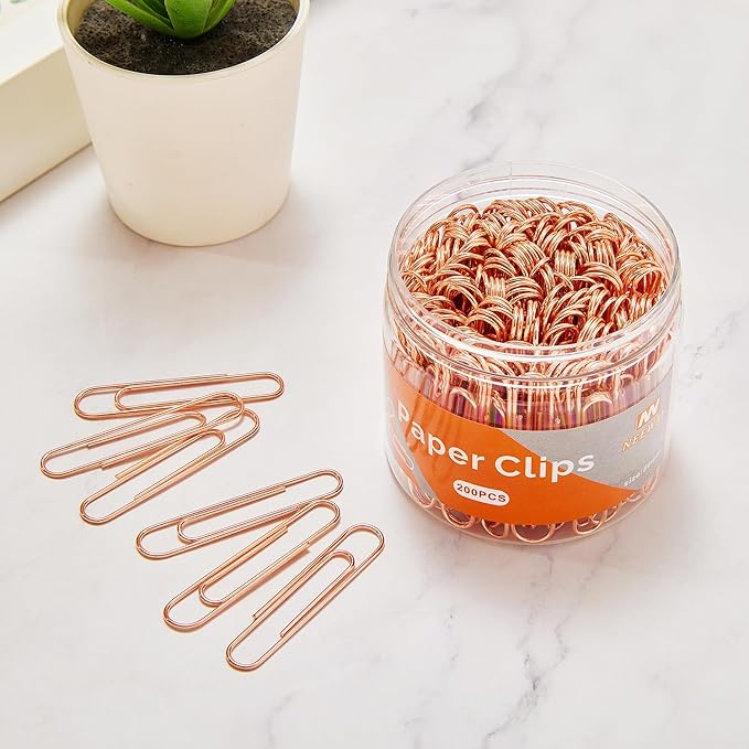 NEEWAY Rose Gold Paper Clips, 200 Count Large Size, 2 Inch Jumbo Paperclips, School and Office Supplies (Pack of 2)