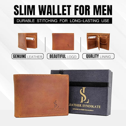 Bifold Wallet for Men with Premium Cowhide Leather Slim Wallet, Minimalist Design, Multiple Card Slots, Stylish Durable Gift-Ready Men’s Wallet (Brown)