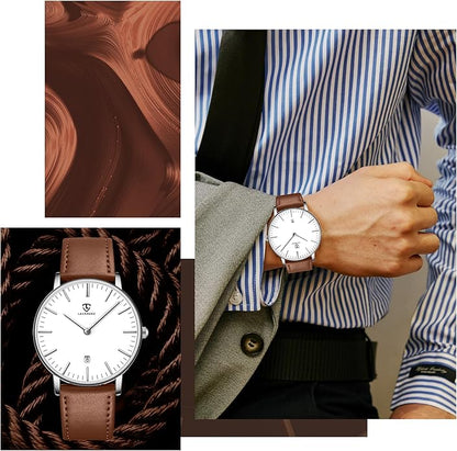 BEN NEVIS Watch, Mens Watch, Minimalist Fashion Simple Wrist Watch Analog Date with Leather Strap