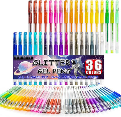 72 Pack Glitter Gel Pens, 36 Colored Gel Pen with 36 Refills,40% More Ink Write Smooth for Adults Coloring Books Drawing Doodling Scrapbooks Bullet Journaling