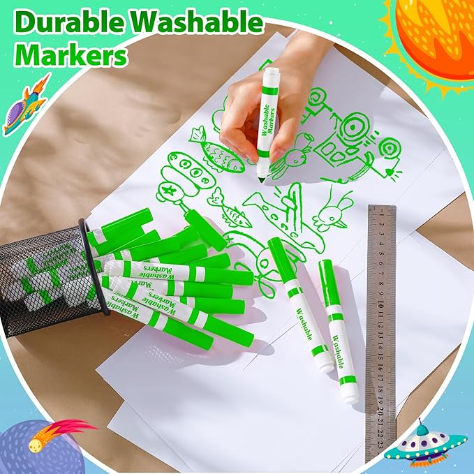 Janlaugh 24 Pcs Washable Markers Bulk Broad Line Markers Coloring Conical Tip Large pens for Kids art projects, Teachers, Students, Toddlers, Party Favors, Classrooms, Donations(Light Green)