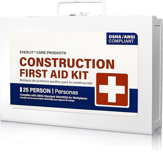 EVERLIT 185 Pcs Metal First Aid Kit for Contractors, Construction Site, OSHA Compliant, Workshop, Business, Commercial Truck Vehicle DOT, Wall Mount Box, All-Purpose