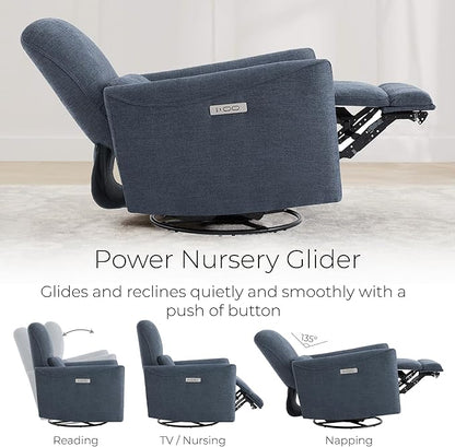 CHITA Power Recliner Chair Swivel Glider, FSC Certified Upholstered Fabric Living Room Nursery Reclining Sofa Chair with Lumbar Support, Ink Blue